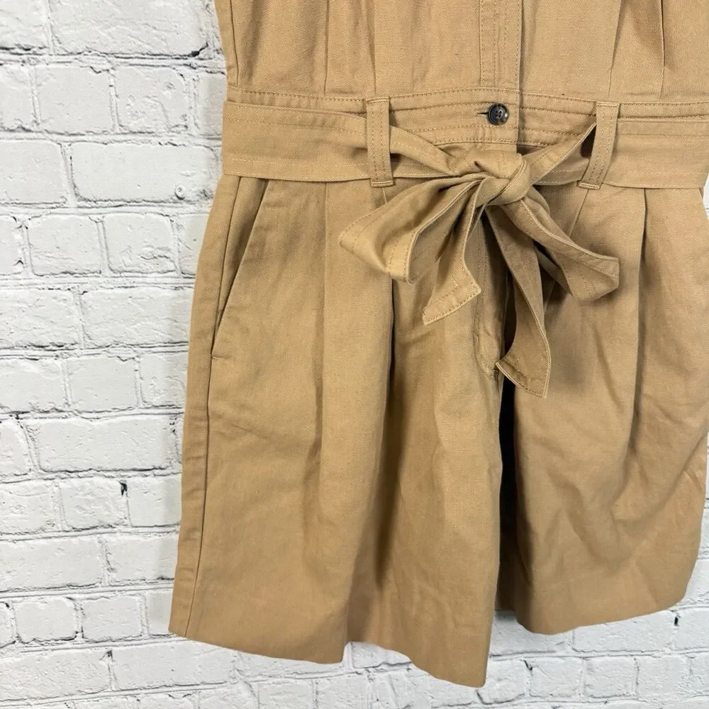 Banana Republic Safari Camp Romper Tan Linen Cotton Belted Women 4 Granola Girl